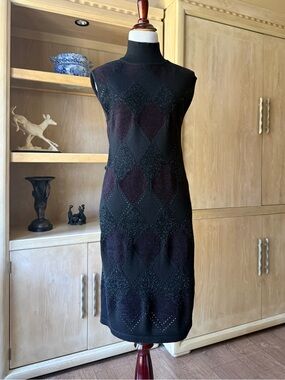 Olivers Black Sleeveless Midi Dress in argyle pattern with shimmer accents